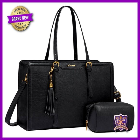 Handbags - Vintage Leather Laptop Tote Large Capacity Work Bag Elegant Classic Style